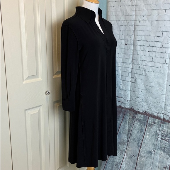 Norma Kamali Jersey Shift Dress Sz S Stretch Long Sleeve Pockets Minimalist - Picture 1 of 16
